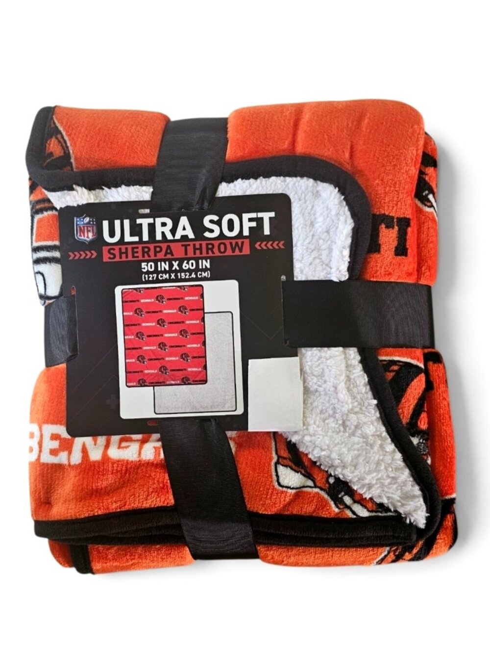 Cincinnati Bengals Sherpa Throw Blanket Ultra Supersoft 60x50 100% Poly NFL New